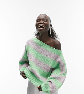 Topshop Petite knitted slouchy sweater in green and lilac-Multi
