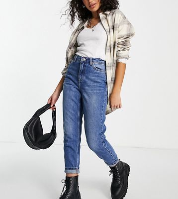 Topshop Petite Mom jeans in mid blue-Blues