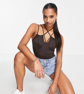 Topshop Petite multi strap ruched body in brown