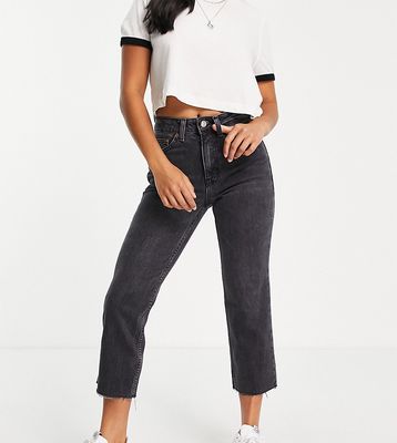 Topshop Petite raw hem straight jeans in washed black
