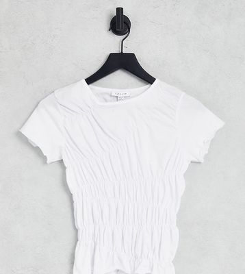 Topshop Petite shirred ruched tee in white