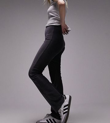 Topshop Petite stretchy velvet cord flare pants in slate-Gray