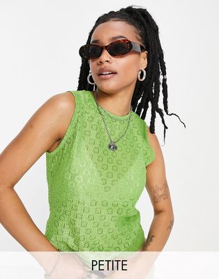 Topshop Petite textured lace tank top in green