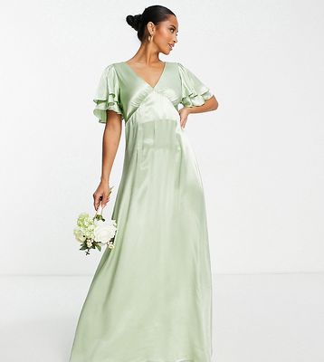 Topshop Petite vera blend bridesmaid heart cut out back midi dress in sage - LGREEN