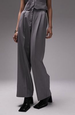 Topshop Pleated High Waist Wide Leg Trousers in Grey