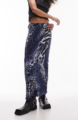 Topshop Plissé Print Maxi Skirt in Mid Blue