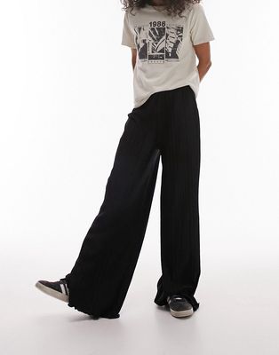 Topshop plisse wide leg pants in black