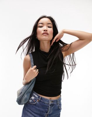 Topshop premium basic cowl neck tank top in black