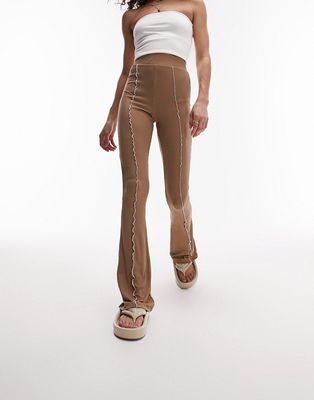 Topshop premium edit exposed seam flared pants in brown - part of a set