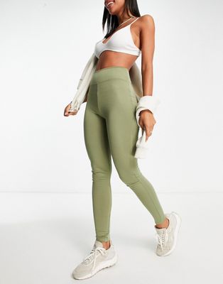 Topshop Premium Edit ribbed sporty leggings in khaki-Green