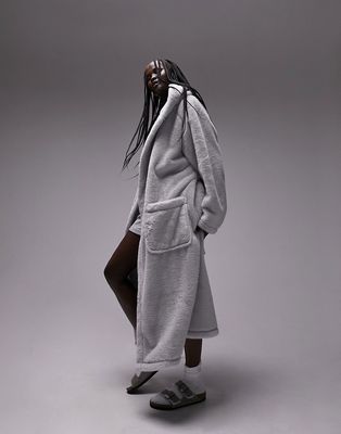 Topshop premium faux fur midi robe in gray