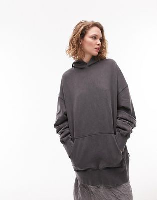 Topshop premium oversized double layered hoodie in charcoal-Gray