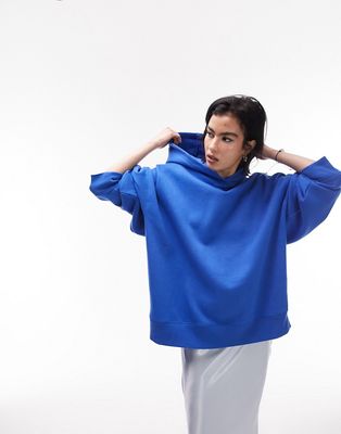 Topshop premium oversized hoodie in cobalt blue
