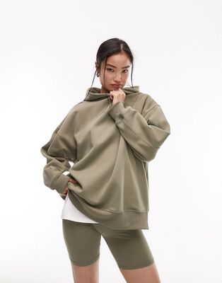 Topshop premium oversized hoodie in khaki-Green