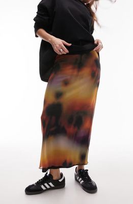 Topshop Print Mesh Maxi Skirt in Black Multi
