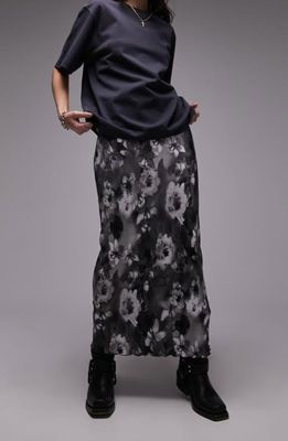 Topshop Print Plissé Midi Skirt in Black