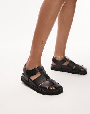 Topshop Priscilla premium leather gladiator sandal in black
