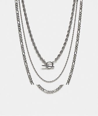 Topshop Priscilla waterproof 3 pack of necklaces in silver tone