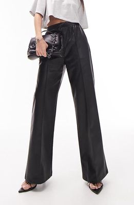 Topshop Pull-On Straight Leg Faux Leather Pants in Black