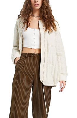 Topshop Quilted Bomber Jacket in Cream