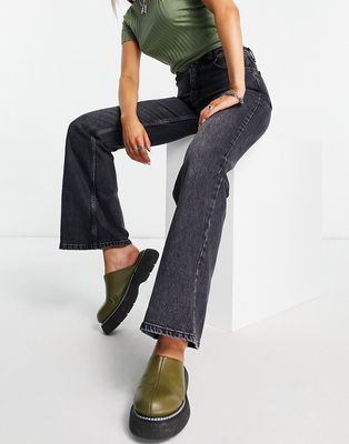 Topshop relaxed flare jeans in washed black