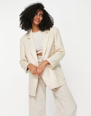 Topshop relaxed over sized 80s blazer in cream-White