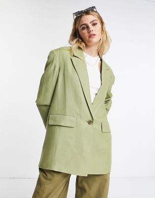 Topshop relaxed oversized single breasted blazer in sage-Green