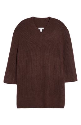 Topshop Rib Long Sleeve Sweater Dress in Brown