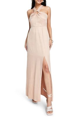 Topshop Ring Cutout Halter Neck Gown in Light Pink