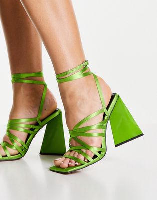 Topshop Rio strappy high heel sandal in lime-Green