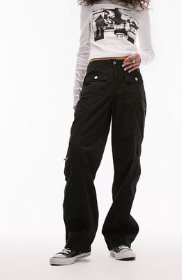 Topshop Roomy Fit Cotton Cargo Trousers in Black