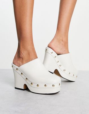Topshop Rowan high leather clog in off white