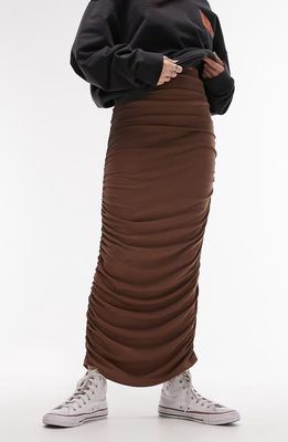 Topshop Ruched Maxi Skirt in Brown