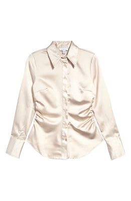 Topshop Ruched Side Slim Fit Satin Button-Up Shirt in Stone