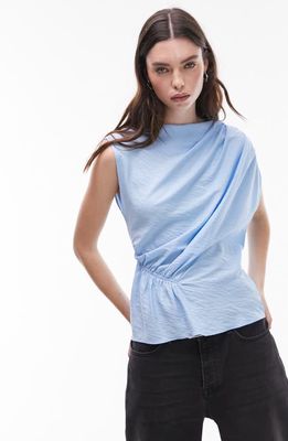 Topshop Ruched Sleeveless Top in Mid Blue