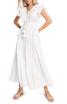 Topshop Ruffle Cotton Seersucker Maxi Dress in Ivory