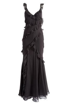 Topshop Ruffle Frill Maxi Dress in Black