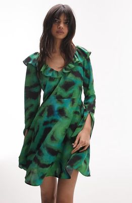 Topshop Ruffle Long Sleeve Dress in Medium Green
