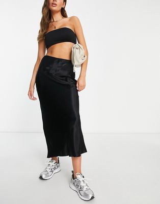 Topshop satin bias longer length midi skirt in black