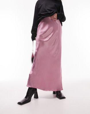 Topshop satin bias maxi skirt in dusty rose-Pink