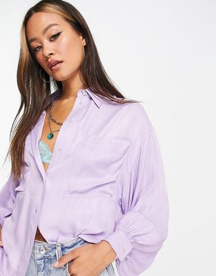 Topshop satin pocket smart shirt in lilac-Purple