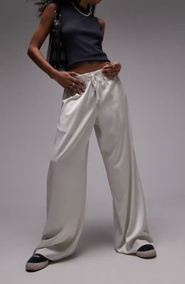Topshop Satin Wide Leg Trousers in Gold
