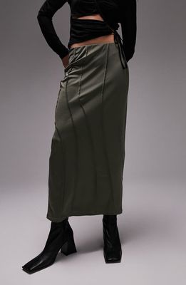 Topshop Seam Detail Satin Maxi Skirt in Khaki