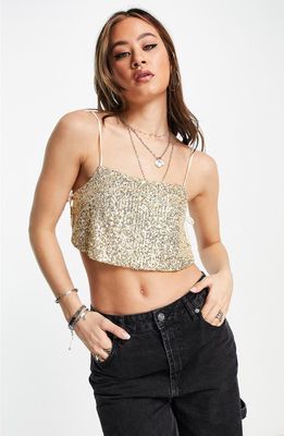 Topshop Sequin Crop Camisole in Champagne