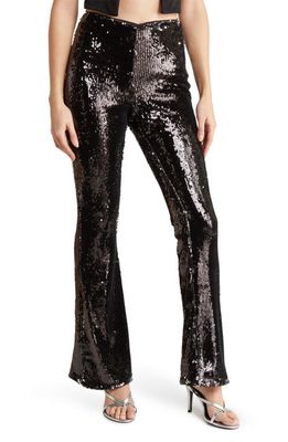 Topshop Sequin Flare Trousers in Black