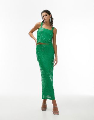 Topshop sequin maxi skirt in green - part of a set