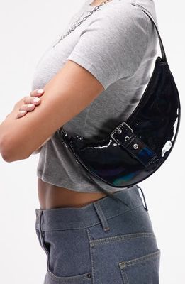 Topshop Shelby Buckle Faux Leather Shoulder Bag in Black