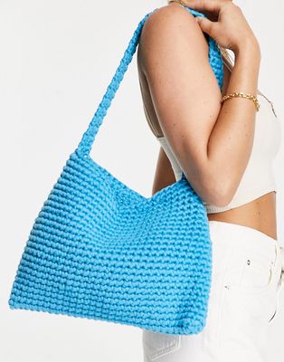 Topshop Sianna crochet shoulder bag in blue