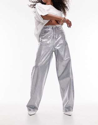 Topshop silver foil baggy jeans in bleach-Multi