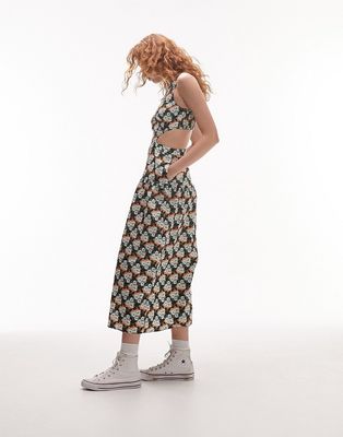 Topshop sketched daisy cut out midi dress in multi
